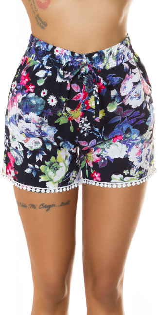 Trendy Summer Shorts with flower print Navy